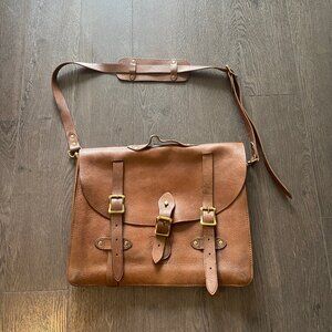 J CREW MONTAGUE French Military Saddlebag Leather Briefcase / Messenger Bag *